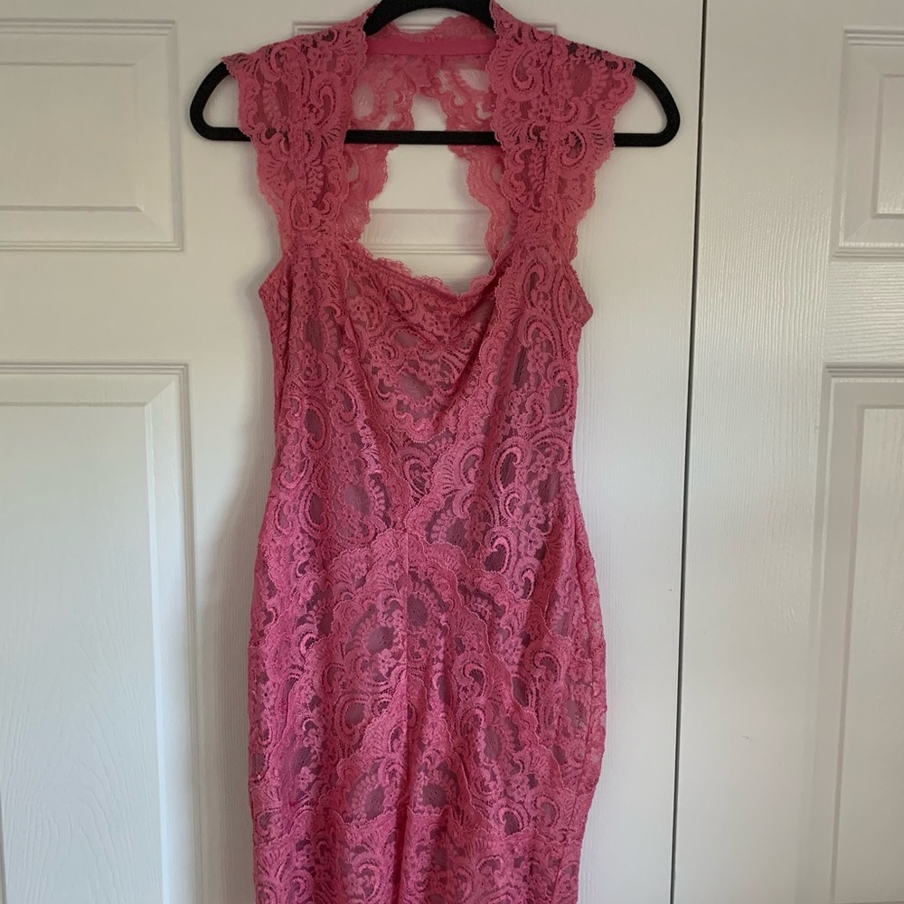 Nicole Miller Baby Pink Lace Halter Dress